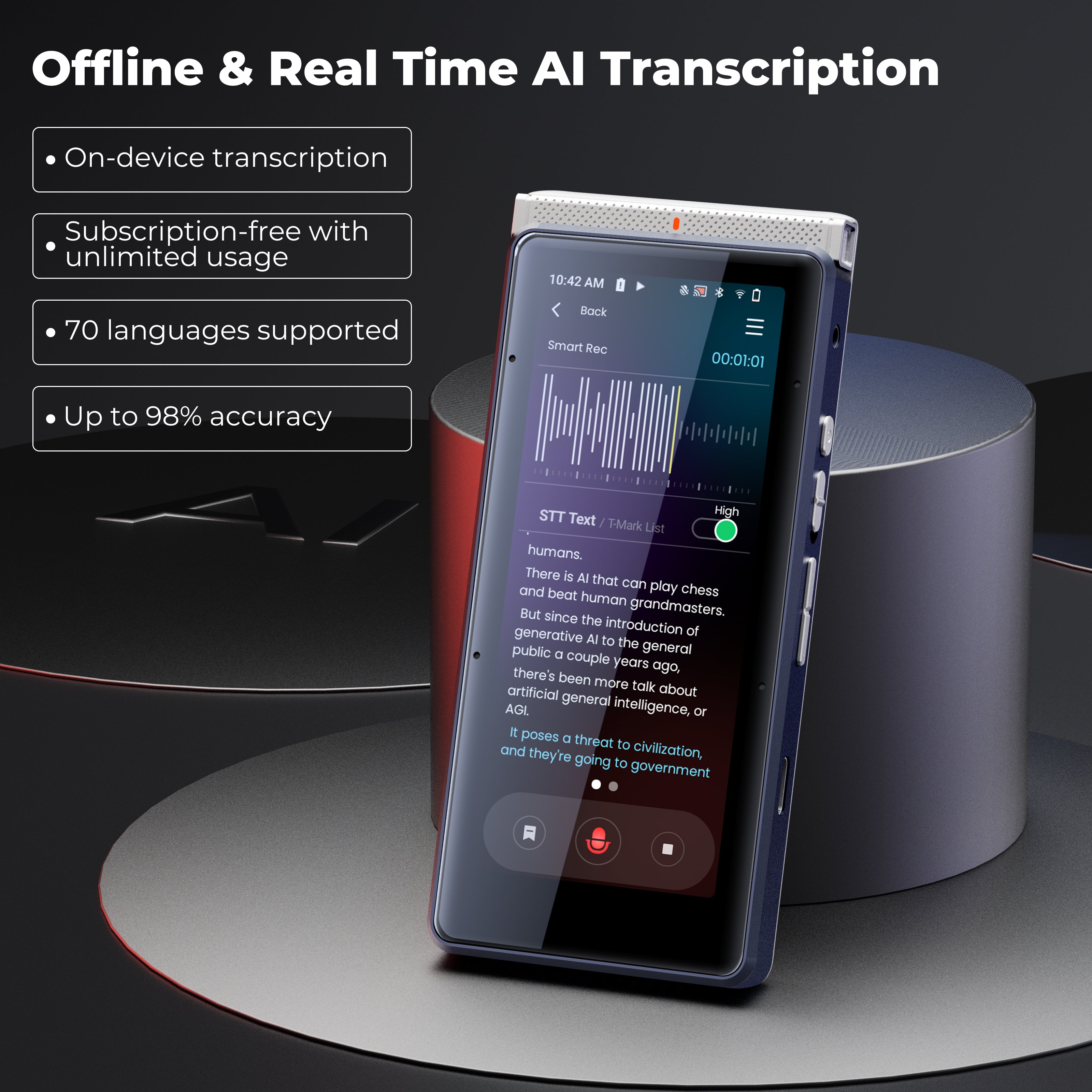 Innioasis PR1 RecorderPal Intelligent Voice Station with AI Recorder, Offline Transcription, AI Analysis and Summarization, Online Translation, and Office Collaboration - Image 3
